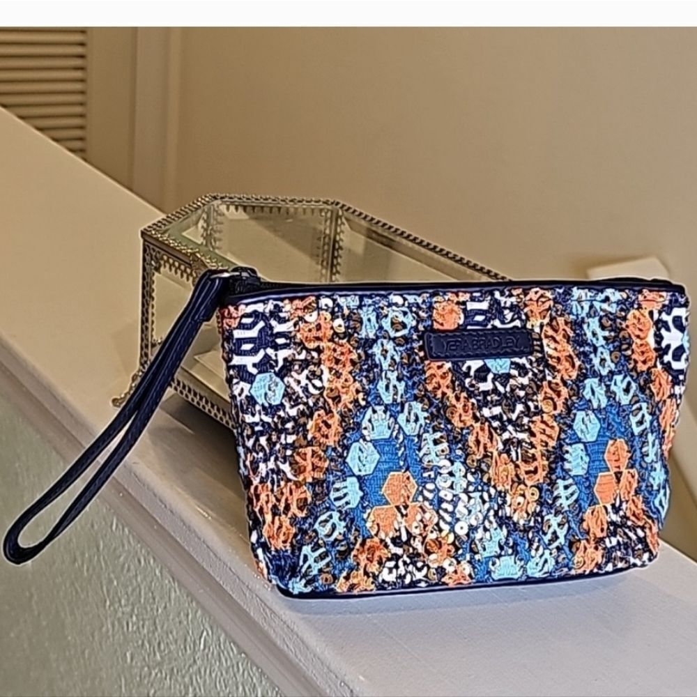 #437 Vera Bradley Sparkle Wristlet Marrakesh Beads NavyOrange Light Blue